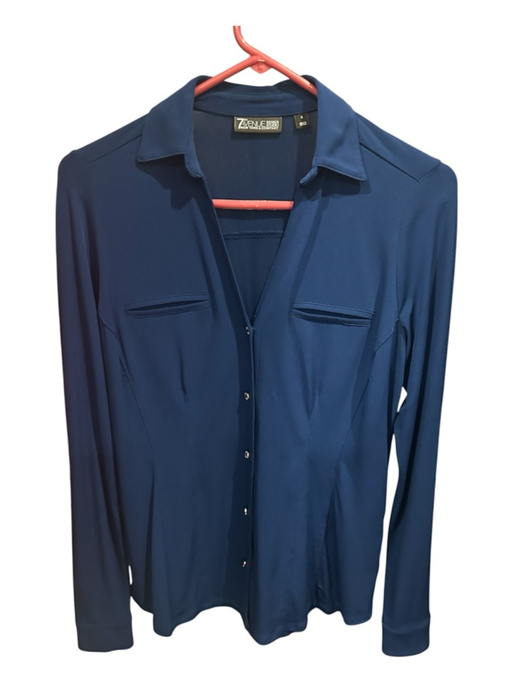 New York & Company Women’s Navy Long Sleeve Button-Front Shirt